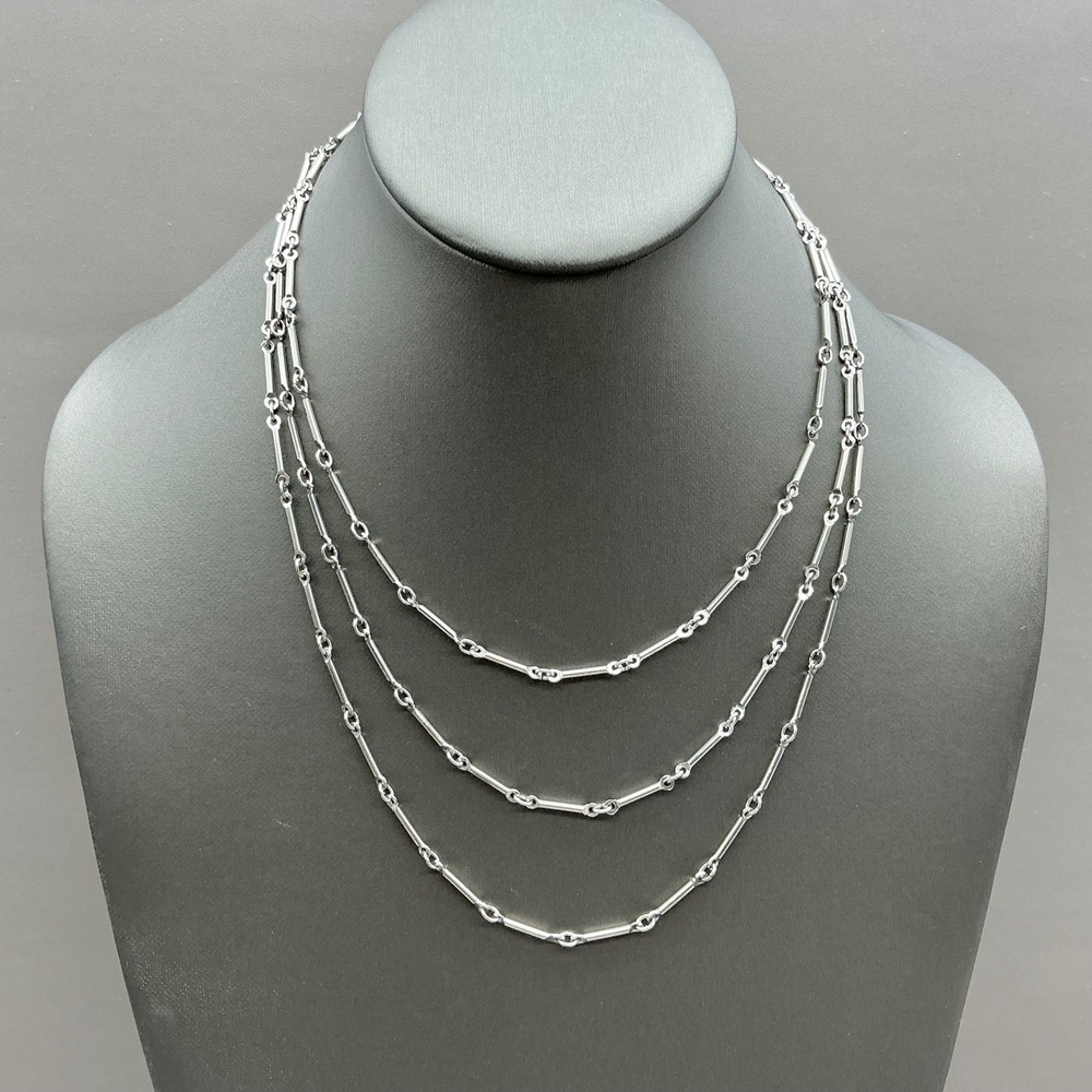 Multi Strand Bar Link Necklace Women Silver Tone Vintage Layered Chain Jewelry